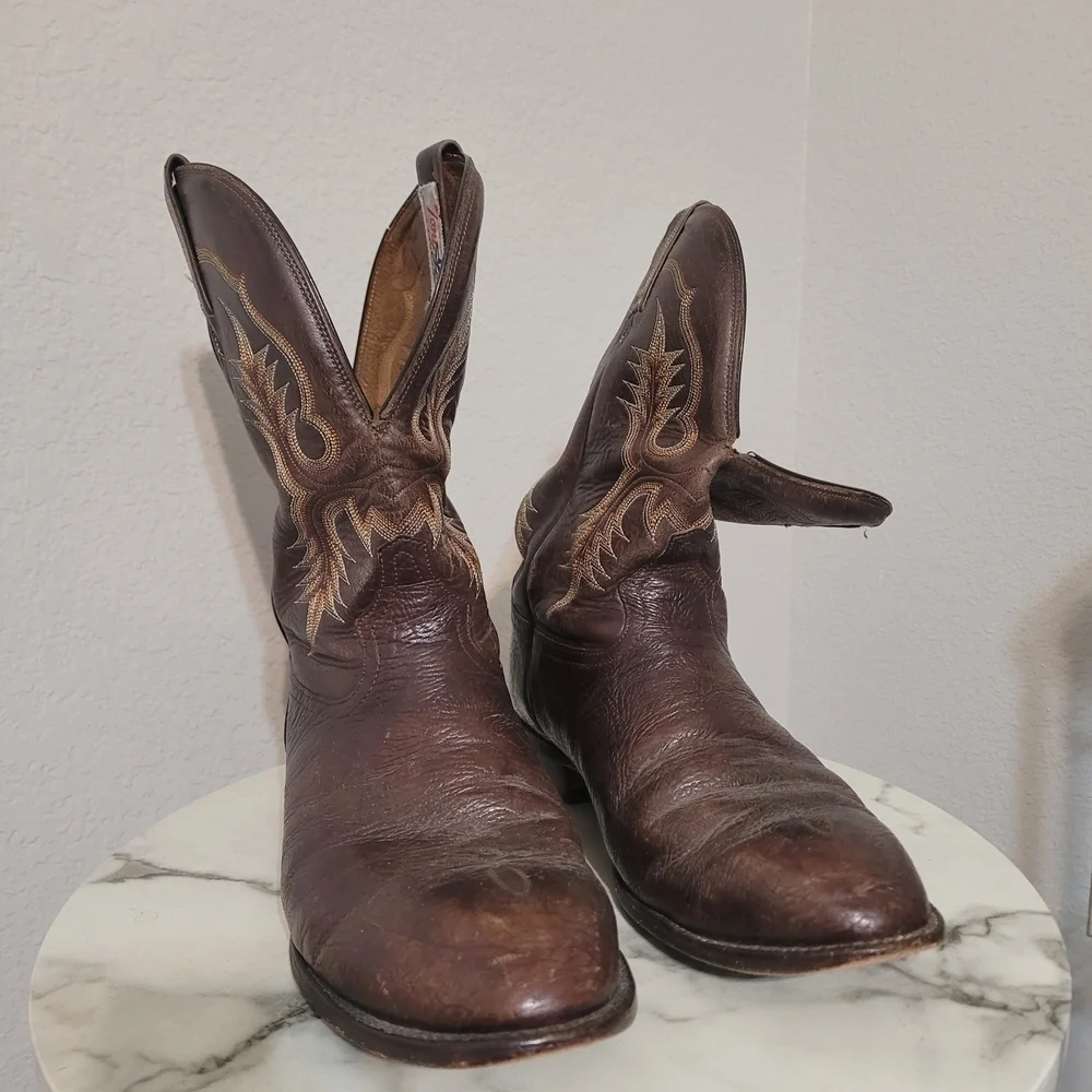 Vintage Tony Lama Exotic Western Cowboy Boots Men 10 Brown 
